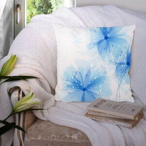 Blue Flowers Watercolour Pillow Cover
